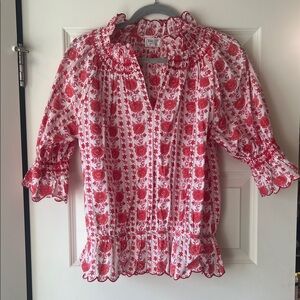 Elegant Red and White Floral Blouse